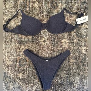 TJ Swim Textured Charcoal Bikini Set NWT